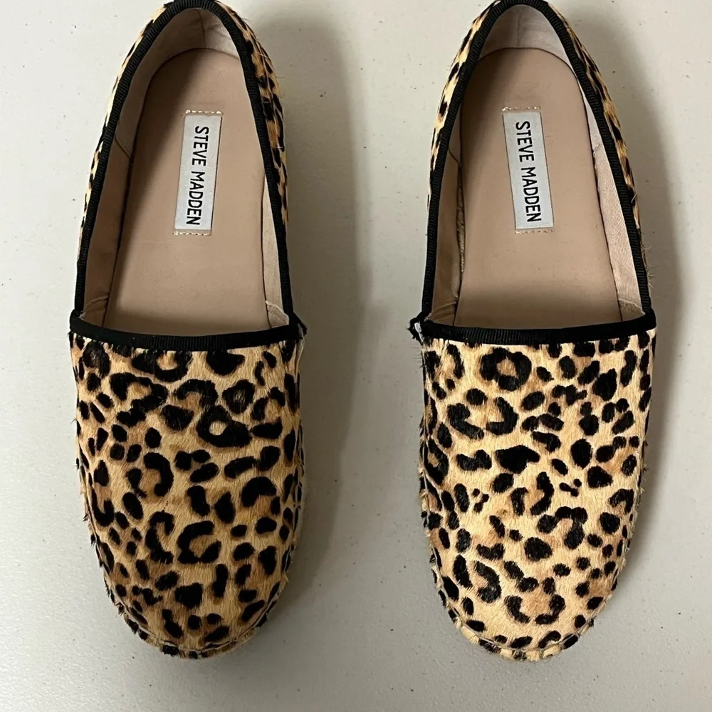Steve Madden Alexia Leopard Print Calf Hair Platform Espadrille Flat size 9.5M